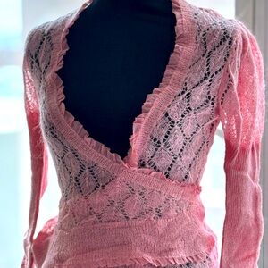 Elegant Pink Lace Knit Sweater